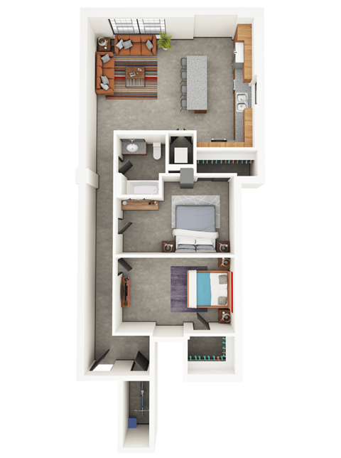 Floor plan for 2 beds, 1 bath, 1030 sqft